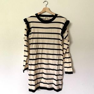 Nude and Black striped mini dress with ruffle
